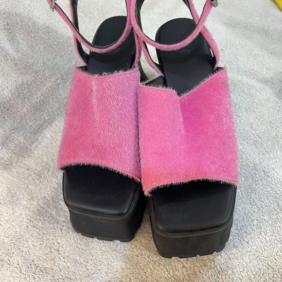 Delias Womens Pink Platform Wedge Sandals 11M Del21-155 Dolls Kill Fuzzy - Picture 4 of 13